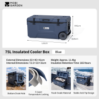 MOBI GARDEN 50L/75L Ice Cooler Box Fishing Insulated Box Fresh Storage Large Capacity Camping Keep Cool Warm