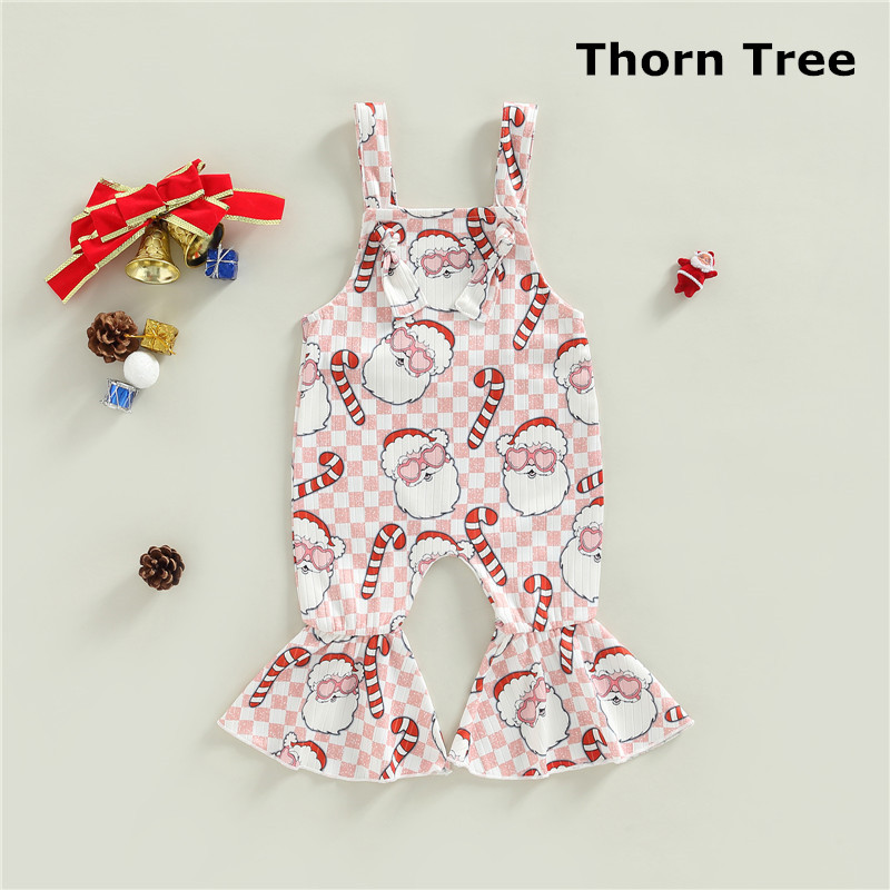 Trẻ Em Cô Gái Jumpsuit giáng sinh Không Tay in hình ông già Nô En Romper Dây Đeo Chuông Đáy quần dài