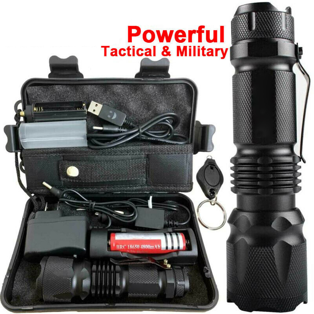 Bright Police 350000LM Zoom T6 LED 18650 Flashlight 5Modes Torch Battery Charger