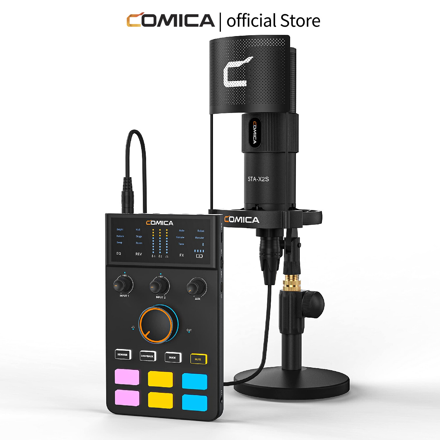 Comica adcaster C1-K1 podcast thiết bị Bó-Giao diện âm thanh USB với đầu vào XLR kép, Bộ đổi giọng nói, 4 mic Preamp, 48kHz/24bit XLR Mic Điện dung cho podcasting, streaming, chơi game và ghi âm