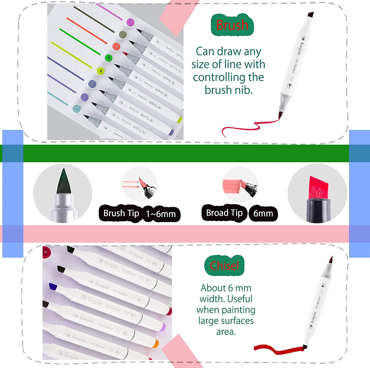 SANJOKI Art Markers 119 Colors&Colorless blender Alcohol Brush Marking Pen  For Artist and Students 120