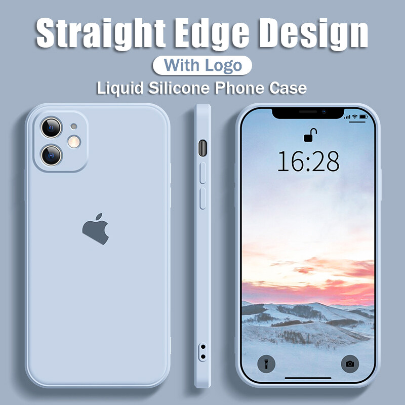 CrashStar With Logo Straight Square Edge Liquid Silicone Phone Case For iPhone 14 13 12 11 Pro Max Mini X XR XS Max 8 7 6 6S Plus + SE 2020 Soft Shockproof Phone Casing With Velvet Inside With Full Cover Camera Protection Phone Cover Hot Sale