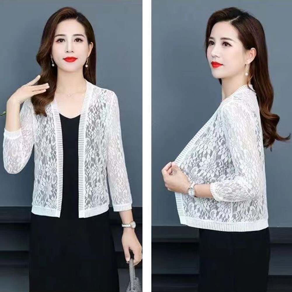 Phụ Nữ Ren Hoa Cardigan Áo khoác mỏng tay áo lửng Thanh Lịch Phụ Nữ Lưới Dệt Kim Kem Chống Nắng Cô Gái Áo khoác mỏng
