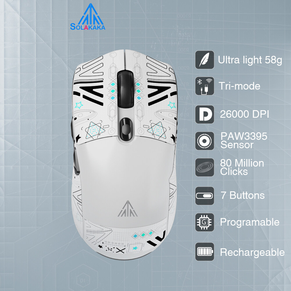 SOLAKAKA White Wireless Gaming Mouse Bluetooth with Honeycomb Shell, Side  Buttons,Tri-Modes(BT5.1+BT5.1+2.4GHz) Lightweight RGB Wireless Mouse for  PC/Tablet/Desktop/Office/Games 