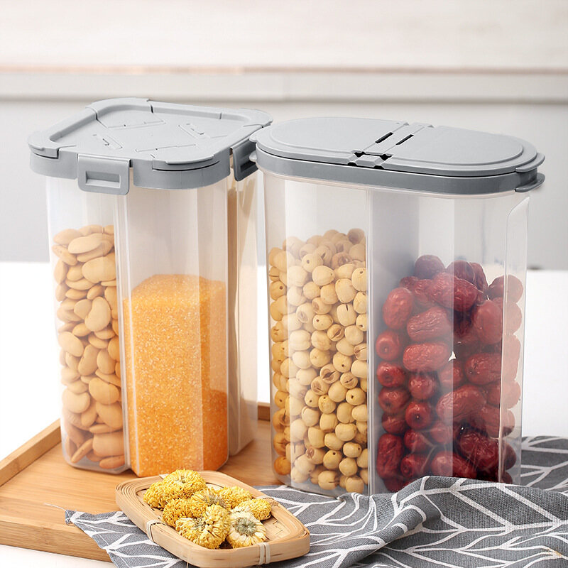 Gambar Food Plastic Transparent Storage Box With Lid Beans Sealed Cans Grains Compartment Storage Box