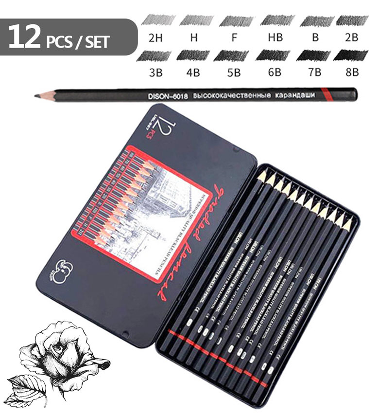 Bộ 12 bút chì gỗ 2h-8b viết trơn tru cho học sinh- intl