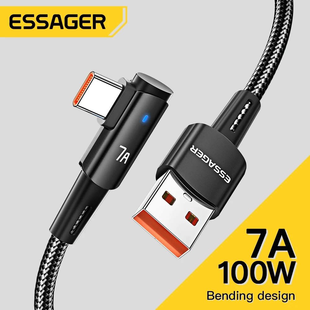 Essager 7A 100W USB C Cáp 90 độ Loại C nhanh Charing dây cho Honor Huawei Oneplus Realme Angled sạc