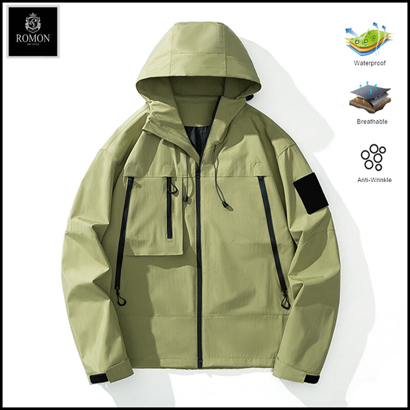 ROMON Couple Waterproof Outdoor Jacket Men's Explosive Tooling New Jacket Function Wind Tooling Bag Outdoor Waterproof Spring and Autumn Coat ราคา 479 บาท*ส่งฟรี