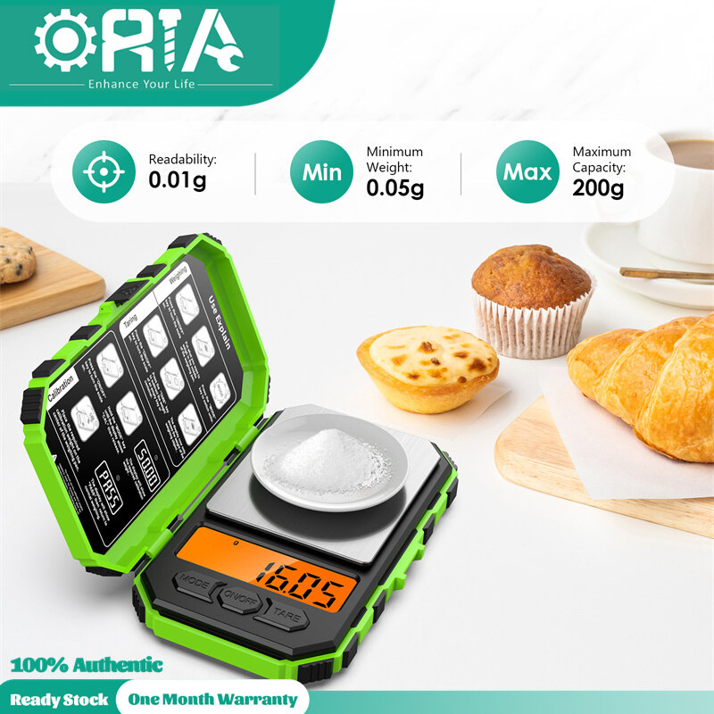 ORIA Professional Digital Mini Scale Precision 0.01g/Range 0.05g-200g High Accurate Digital Pocket Scale, 50g Calibration Weight, Electronic Smart Scale, 6 Units, LCD Backlit Display, Tare, Auto Off, Stainless Steel(Ready Stock) ราคา 309 บาท*ส่งฟรี