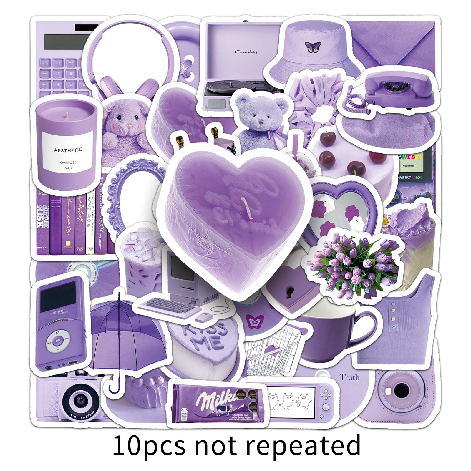 50pcs Cute Purple Ins Style Sticker Pack Waterproof Vinyl Sticker DIY Decoration Water Bottle Laptop Scrapbook Diary Notebook Guitar