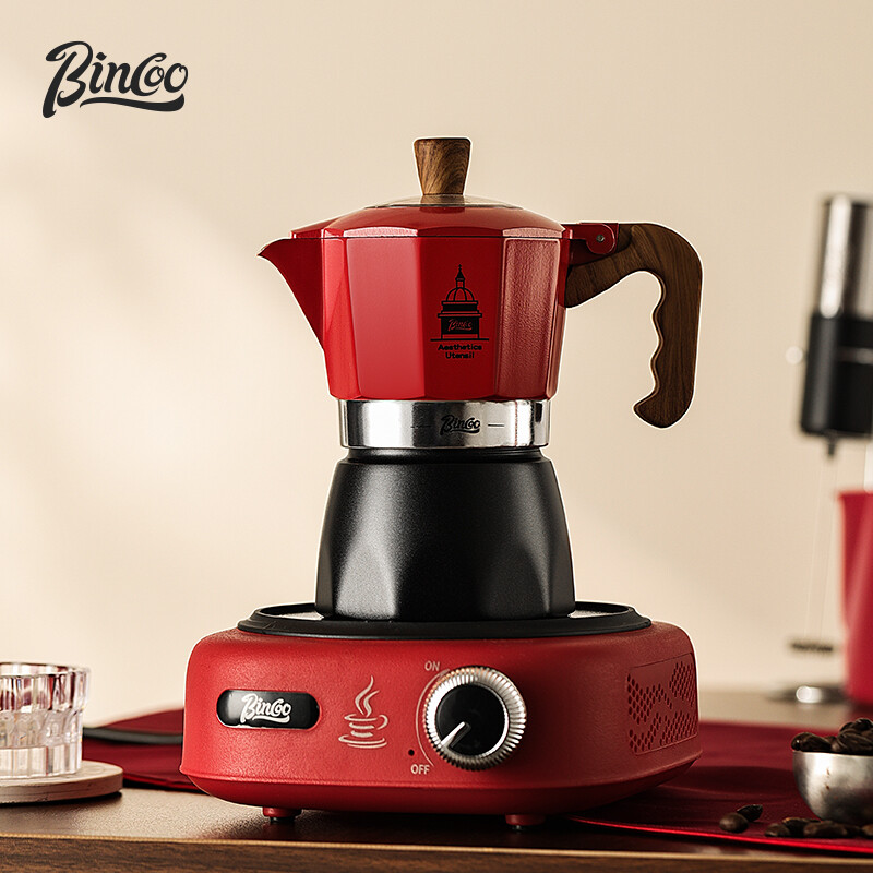 BINCOO Red Double Valve Moka Pot Portable Espresso Machine Coffee Maker Set Aluminum Mocha Pot Coffee Pot ราคา 813 บาท*ส่งฟรี