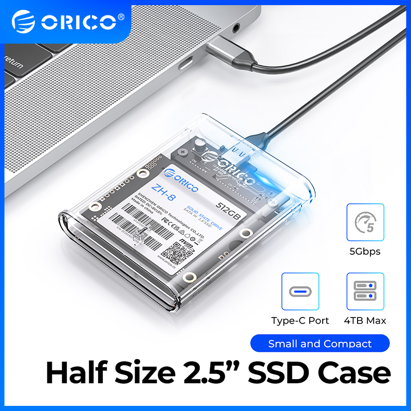 โซลิดสเตตไดรฟ์ SSD M.2 NVMe/SATA ORICO โปร่งใส 2.5 นิ้วขนาดครึ่ง SSD Mini Enclosure 5Gpbs รองรับสูงสุด 4TB พร้อมสาย Type C ความเร็ว 450 เมกะไบต์/วินาที 256 GB SSD