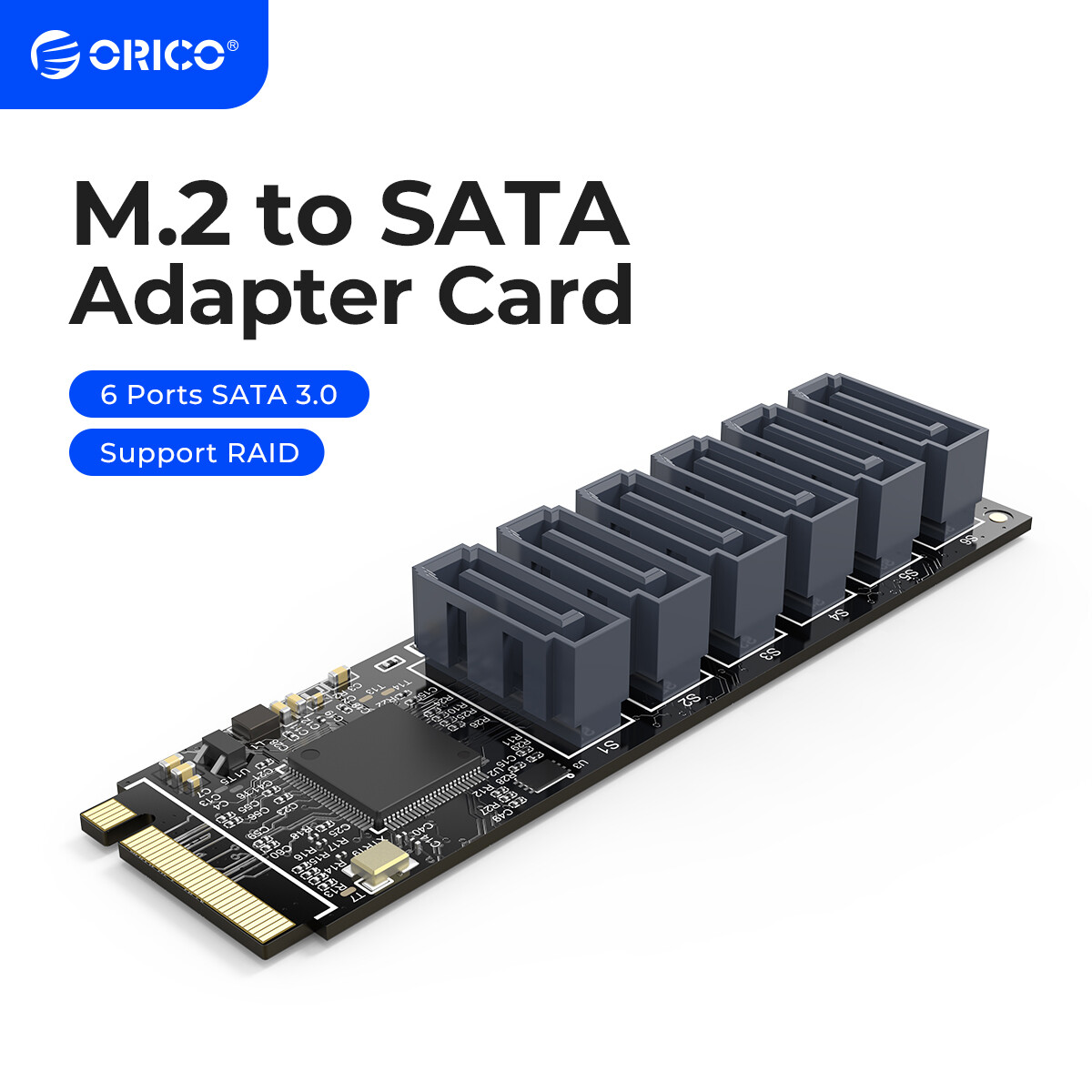 Orico card chuyển đổi pcie gen3 m.2 m sang 6 cổng sata 3.0 card chuyển đổi nvme sang sata card mở rộng nvme pcie 3.0 sang sata 16g