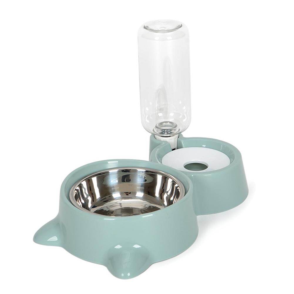 Pet Dual Bowls Automatic Food Feeder Water Fountain No Wet Mouth