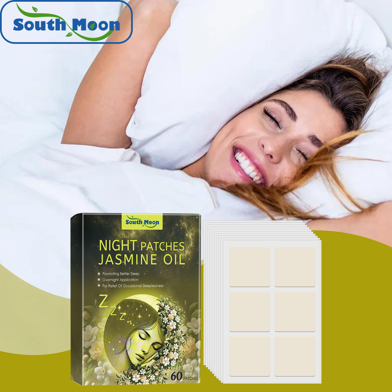 South Moon Night Patches Jasmine Oil Sleep Patch Anxiety Essential Oil Relieve Stress Plaster Improve Insomnia Sleep Quality Body Relax Sticker Home Fragrance Essential Oil Patch (60pcs) Giá 108,000 Đồng*Miễn phí vận chuyển