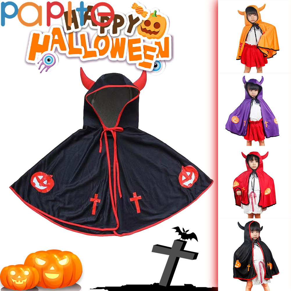 Papite Halloween Áo choàng trùm đầu cho trẻ em Quỷ Sừng Áo choàng trùm đầu dài hết chân bí ngô sừng bò cho nam nữ Trang Phục Cosplay Masquerade