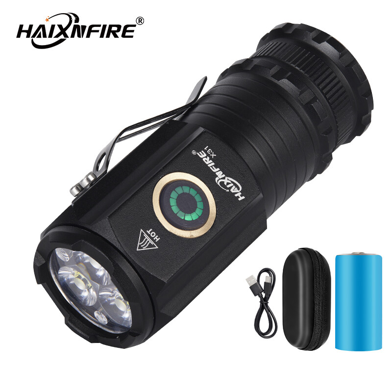 Haixnfire X31 Cắm Trại Ngoài Trời ánh sáng đèn pin sạc USB LED Đèn Pin Mini thiết bị ngoài trời ánh sáng đèn làm việc đèn pha