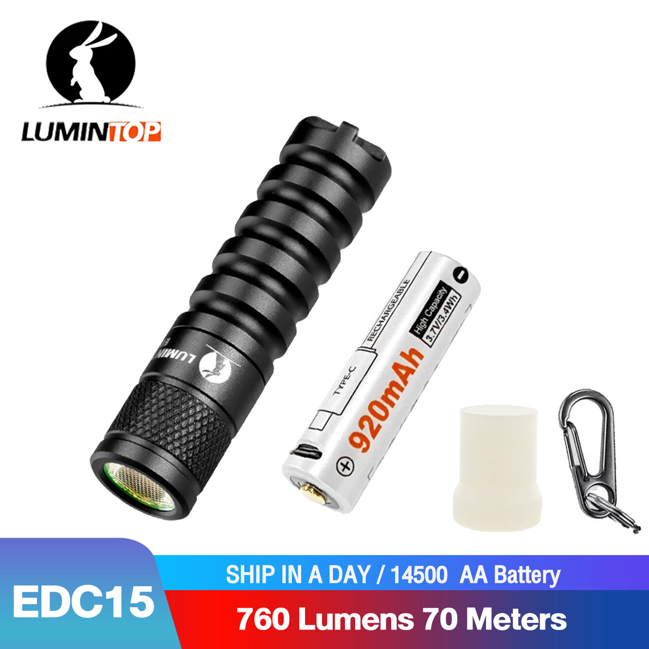 Lumintop đèn pin móc khóa edc15 đèn pin led mini sạc được độ sáng cao hỗ trợ pin aa 14500 chống nước siêu sáng