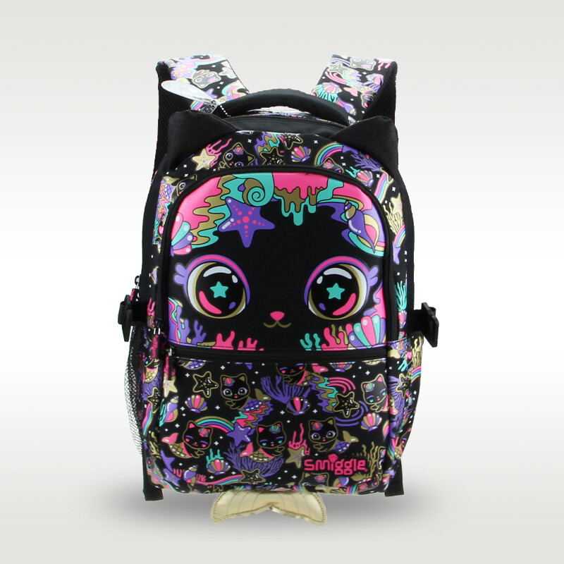 Cặp sách trẻ em smiggle chính hãng úc ba lô đeo vai dễ thương cho nữ cặp sách văn phòng phẩm hình mèo màu đen 7-12 tuổi 16 inch