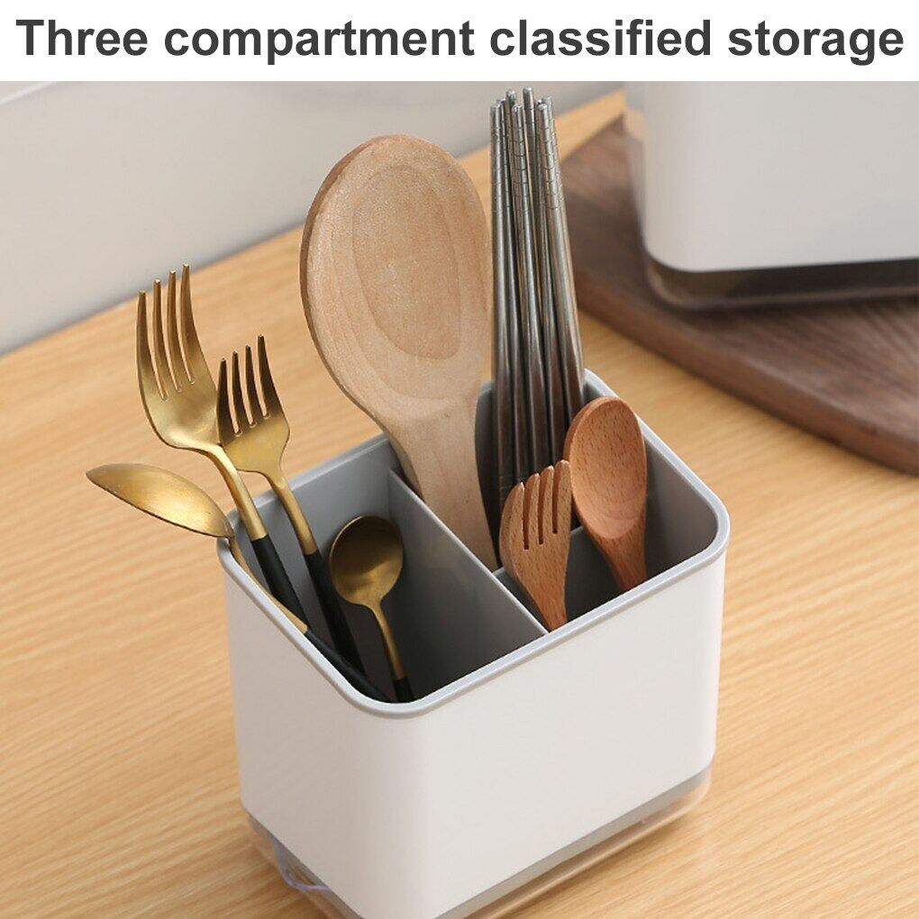 Wall Mounted Chopstick Holder, 3 Compartments Kitchen Utensil Holder With  Cover And Drain Tray Large Capacity Cutlery Holder 1PC Home Three-Cell Drain Chopstick Holder Creative