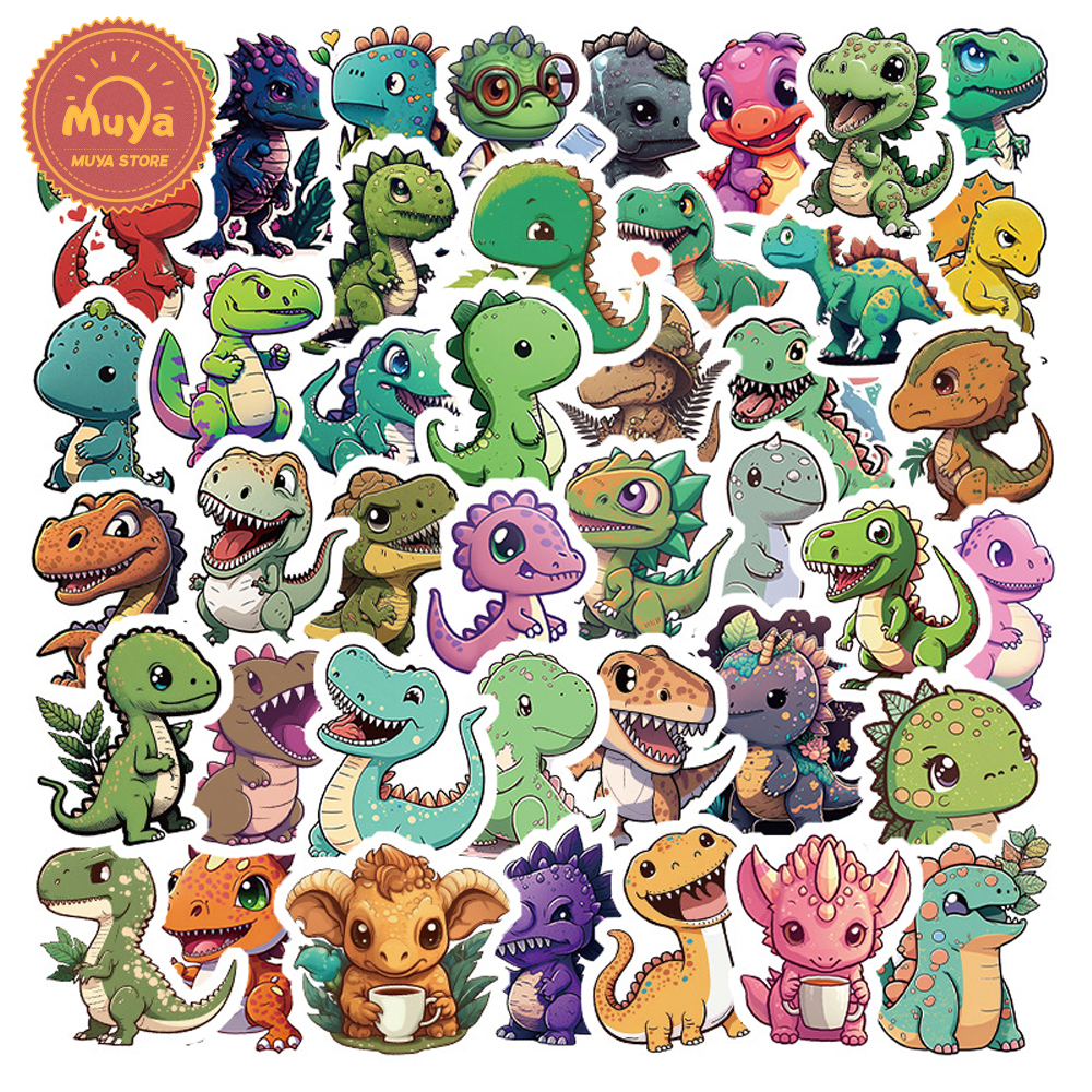 MUYA 50pcs Cartoon Dinosaur Stickers Waterproof Animal Vinyl Stickers for Laptop