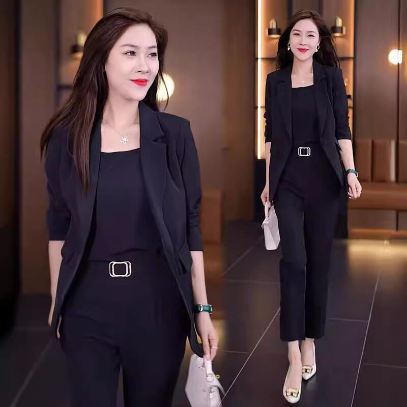 Phụ Nữ Kinh Doanh trang trọng công sở Phù Hợp Với bộ ba món tay dài Blazer + áo vest sát nách + quần