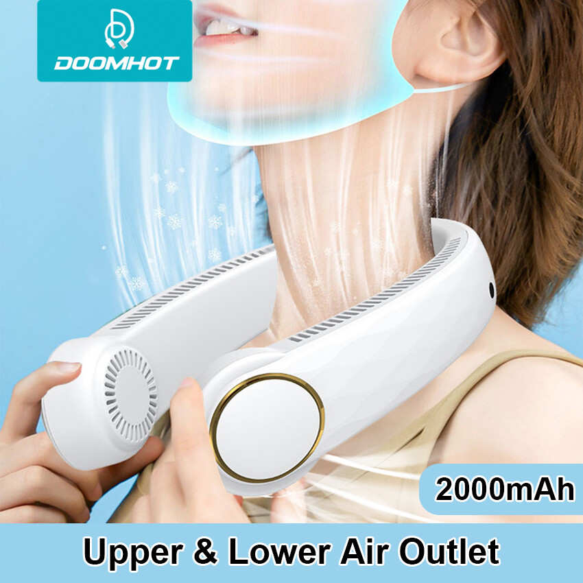 DoomHot Portable Neck Fan Hands Free Bladeless Fan Hanging Sport Cooling Fan Wearable Personal Leafless Cooler Fan 3 Speeds Adjustment 360° Neckband Fan Mini Neck Fan ราคา 267 บาท*ส่งฟรี
