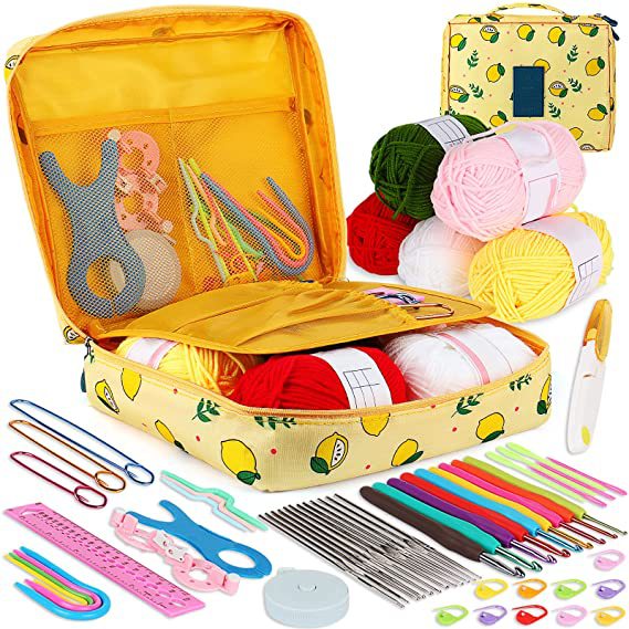 Ready Stock DIY Crochet Complete Material Pack Portable Knitting Tools Crochet Set Yarn Knitting Needles Sewing Tools