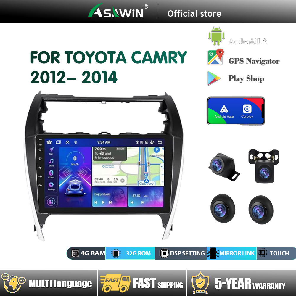 Asawin 8 Core 2G+64G Car Radio for Toyota Camry 2012 -2014 Stereo with 10.1 Inch 1280*720P IPS Touch Screen/Wireless CarPlay/Android Auto/DPS Audio/46EQ/5.5 0 Bluetooth/GPS/WiFi/SWC/AHD Backup Camera ราคา 6,608 บาท*ส่งฟรี