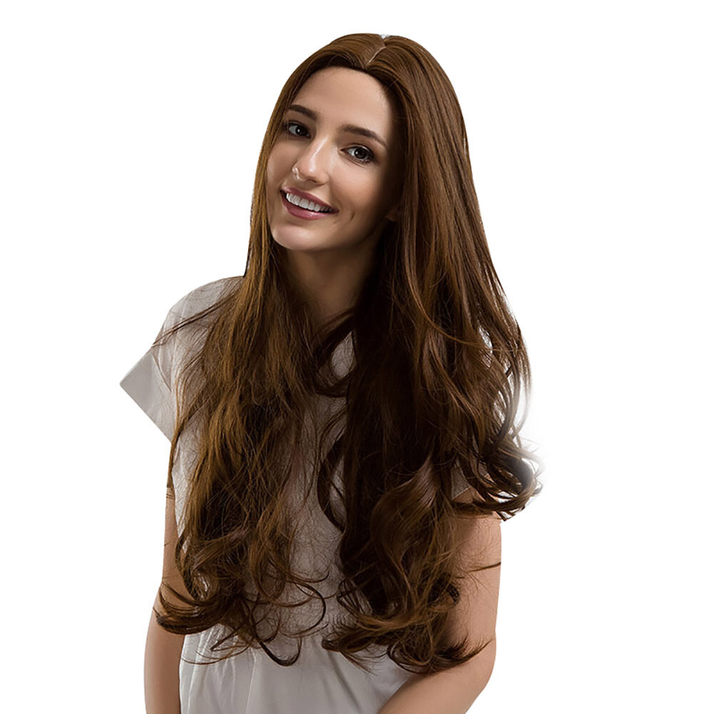 Gambar 28in Long Curly Wig Heat Resistant Fiber Brown Synthetic Wavy Hair for Women Wig Women Lady Daily Portable Convenient 28in Long Curly Heat Resistant Fiber Brown