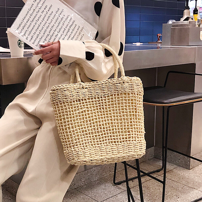 世界の Women Mini Clutch Tote Handbag Tophandle Bucket Drawstring Beach Woven Handmade Fishing Net