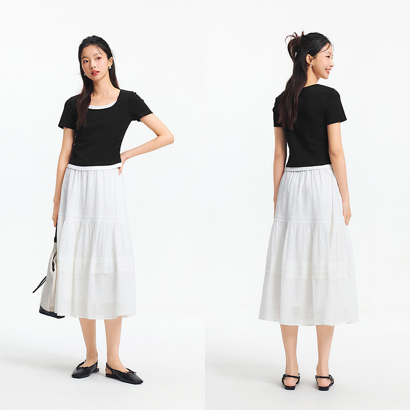 Semir Short Sleeve T-Shirt Women Short Length Two Piece Versatile 2025 Summer New Petite Fitted U Neck Top Slimming - ยี่ห้อ Semir ราคา 1,303 บาท*ส่งฟรี