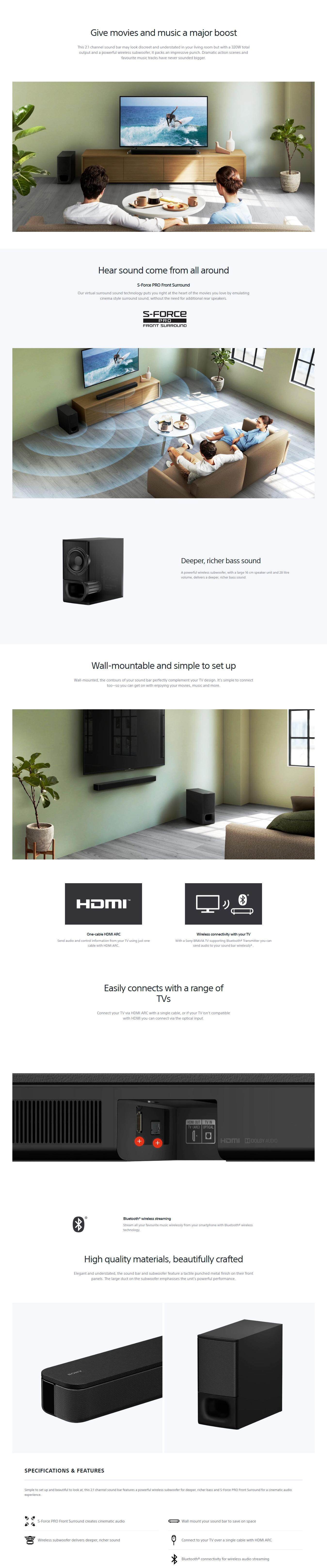 Sony HT-S350 2.1ch Soundbar with powerful Wireless Subwoofer and