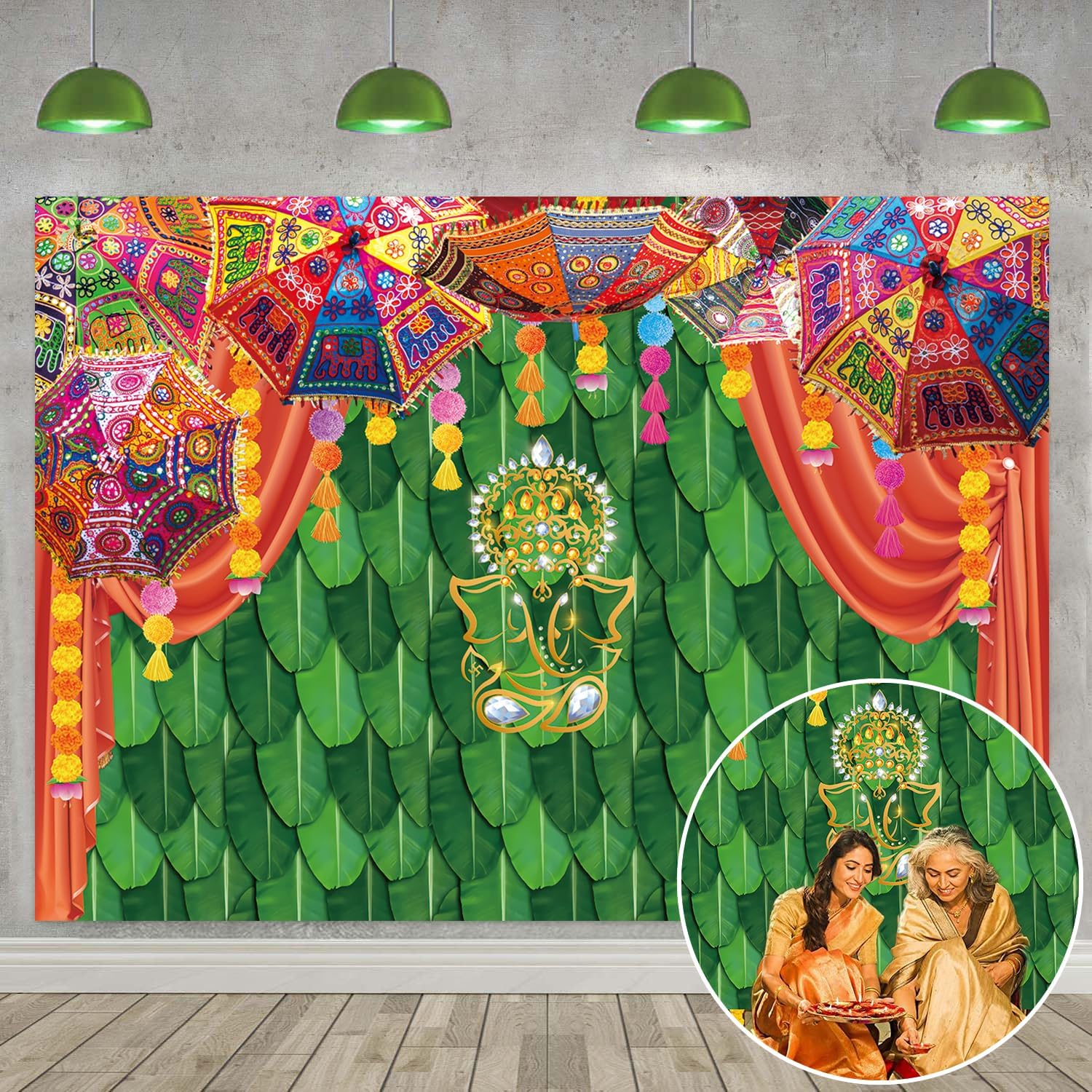 Indischer Pooja-Fotohintergrund – 1,8x1,2 M Vinyl, Mit Ganesh-Motiv Für Hochzeit & Festivals