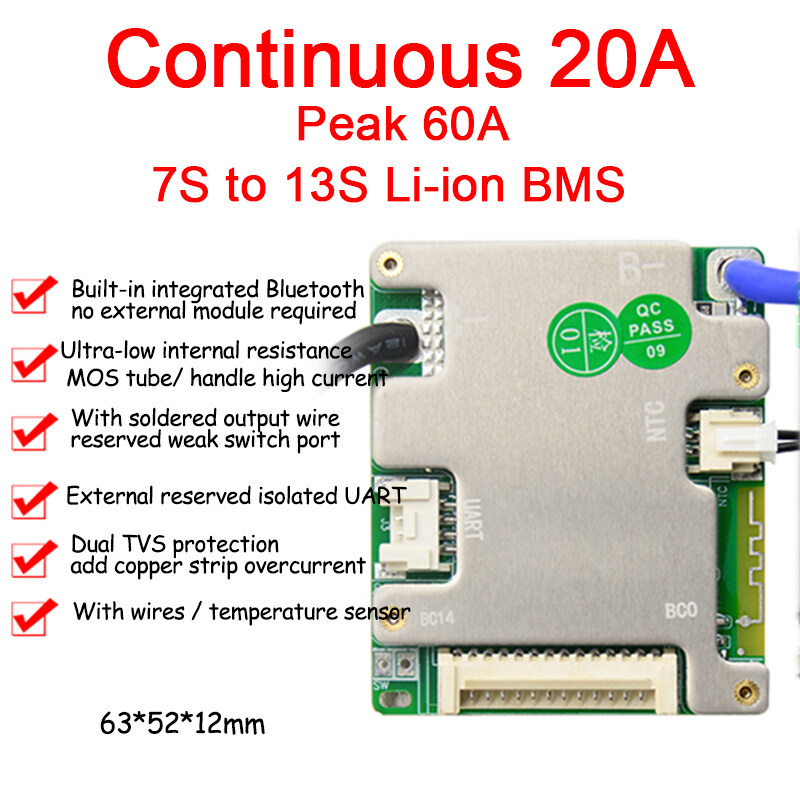 7S ~ 17S jbd Bluetooth thông minh BMS 10S 12S 13S 14S 16S bảng bảo vệ pin Lithium 24V 36V 48V 52V 60