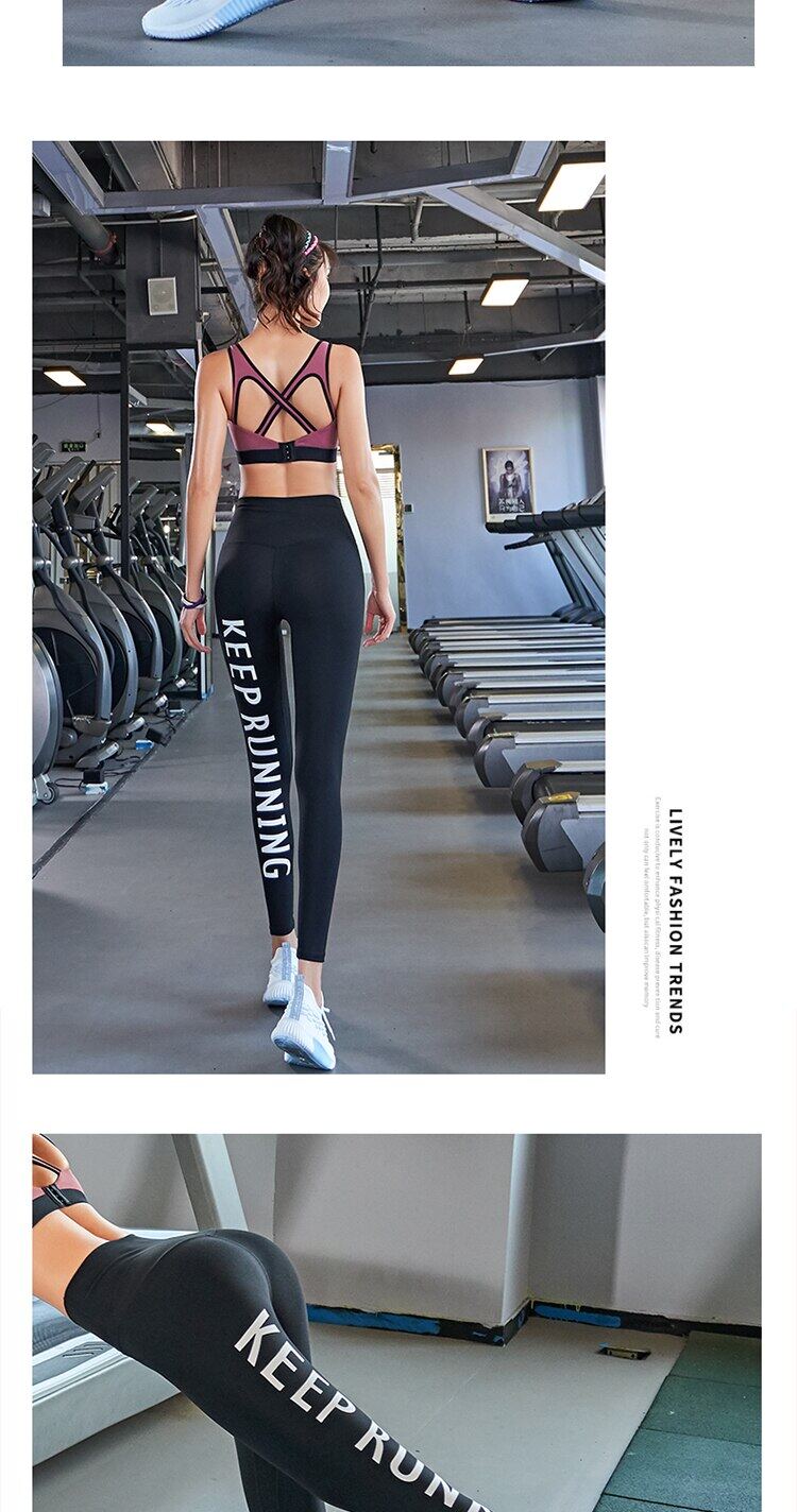 Leggings da corsa SUPERFLOWER per donna Pantaloni da yoga Leggings da allenamento con lettere stampate a vita alta_voghion.com