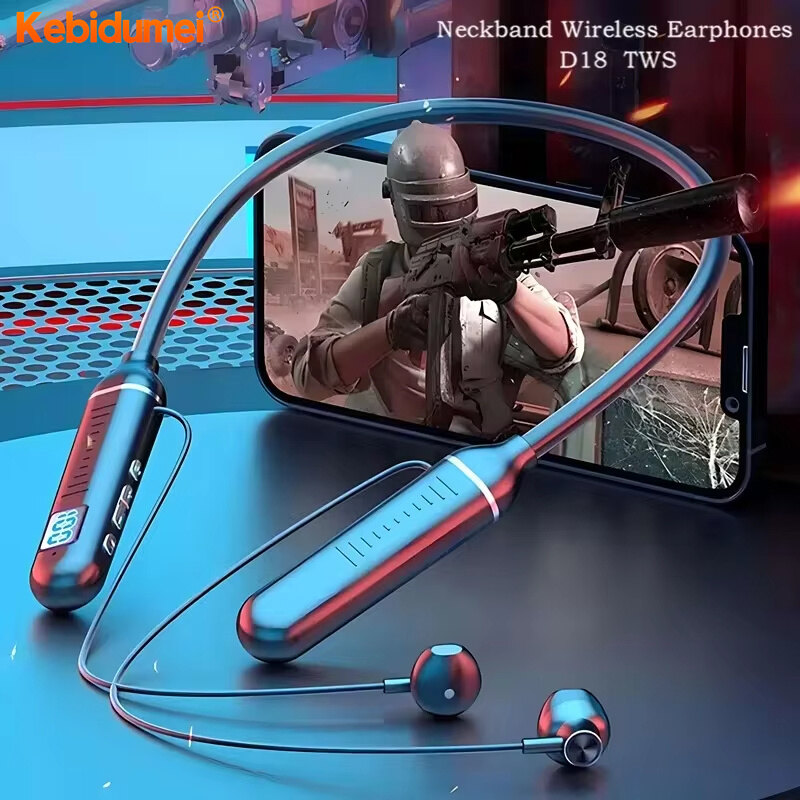 Kebidumei Wireless Earphones Bluetooth 5.3 Neckband Headphones Gaming LED Display HIFI Headset Sports TWS Earbuds With Mic TF Card ราคา 99 บาท*ส่งฟรี