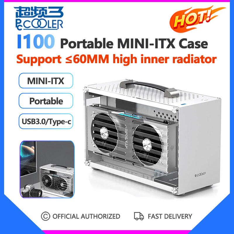 Pccooler Vỏ ITX MINI I100 Vali Nhôm Máy Tính Khung Máy Tính Xách Tay Nhỏ Để Bàn I7 11700 RTX3080 PSU HTPC PC Chơi Game