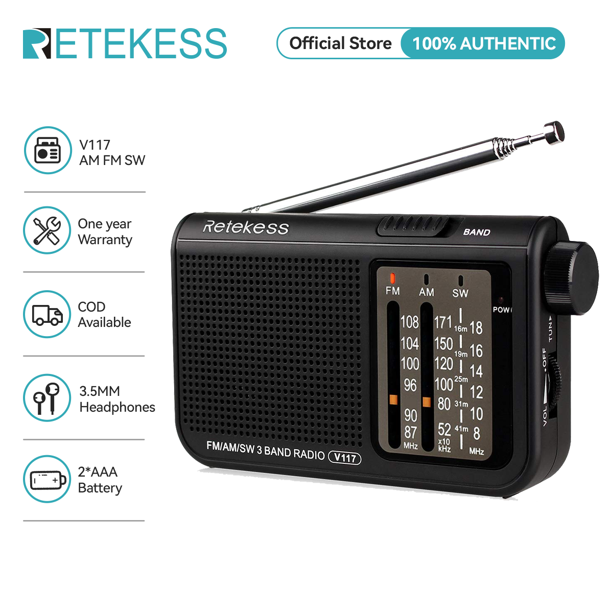 Retekess V117 Radio FM Portable Radios AM FM SW All Waves Radio Multiband Shortwave Full Band Radio Transistor Battery Operated ราคา 492 บาท*ส่งฟรี