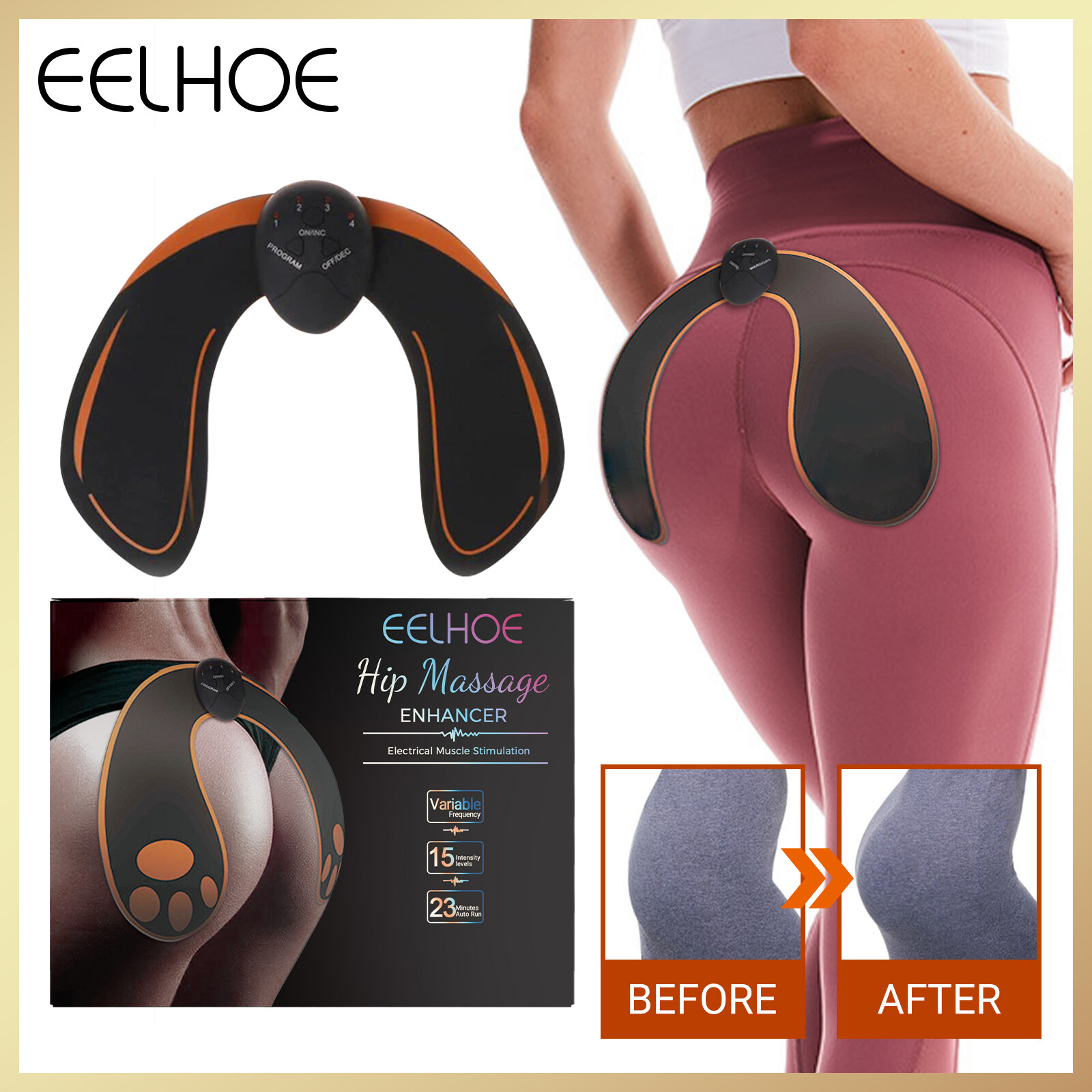 Eelhoe Hip Massage Enhancer Hip Trainer Intelligent USB Hip Beauty Instrument Hip Muscle Stimulation Fitness Patch Buttock Lifting Massage Machine Honey Peach Hip Shaping Exercise Massage Device Universal Trainer ราคา 178 บาท*ส่งฟรี