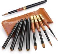 Sable Travel Watercolor Brushes 4pcs Fuumuui Elegant Kolinsky Sable Travel Brushes Kit with Leather Pouch Perfect for Watercolor Gouache Ink Painting