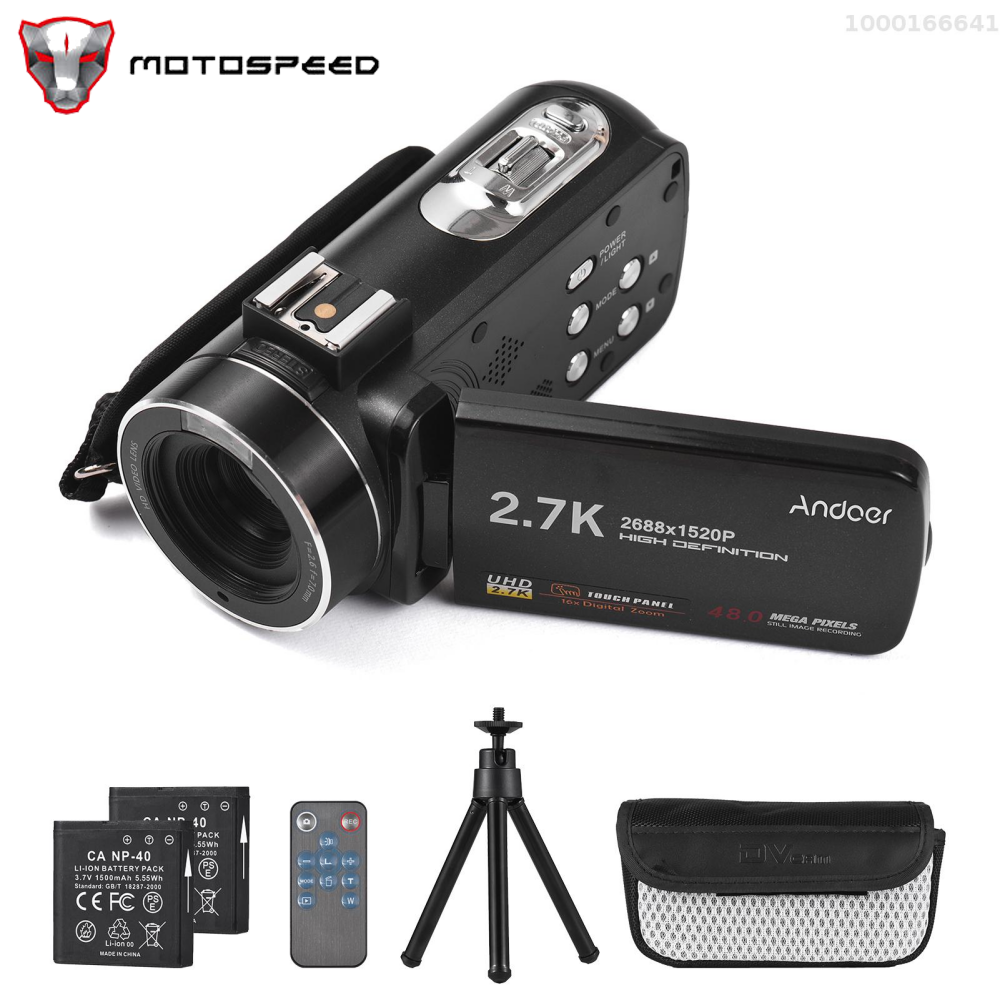 Motospeed Andoer 2.7K máy quay video kỹ thuật số Máy quay Máy ghi âm DV 48mp 16X thu phóng kỹ thuật số 3.0 inch cảm ứng IPS Bảng điều khiển hỗ trợ phát hiện khuôn mặt khuôn mặt đẹp nhận diện nụ cười chống rung