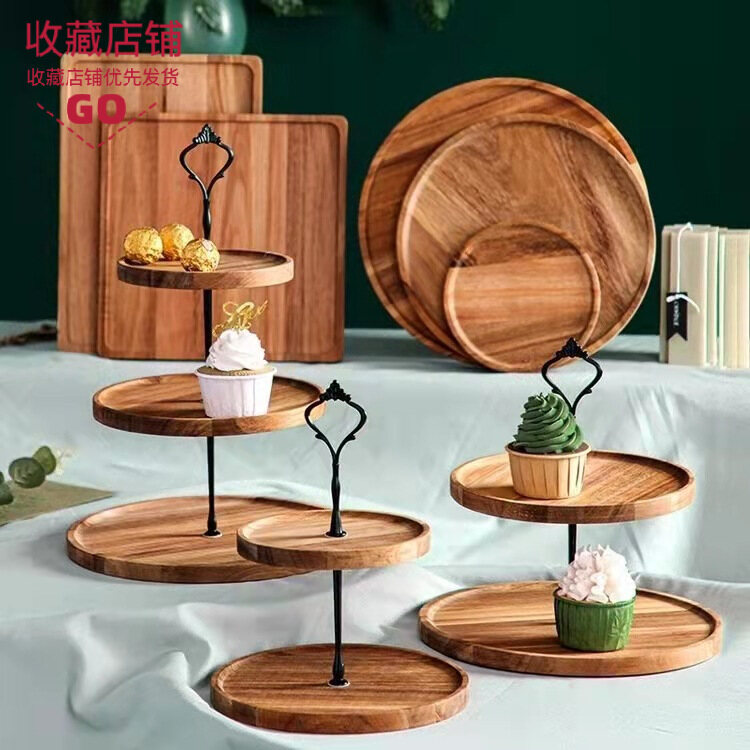 Gambar Japanese style Double layer Dried Fruit Plate Living Room Light Luxury Multi layer Snack Net Red Fruit Plate Creative Wooden Three layer Snack Plate