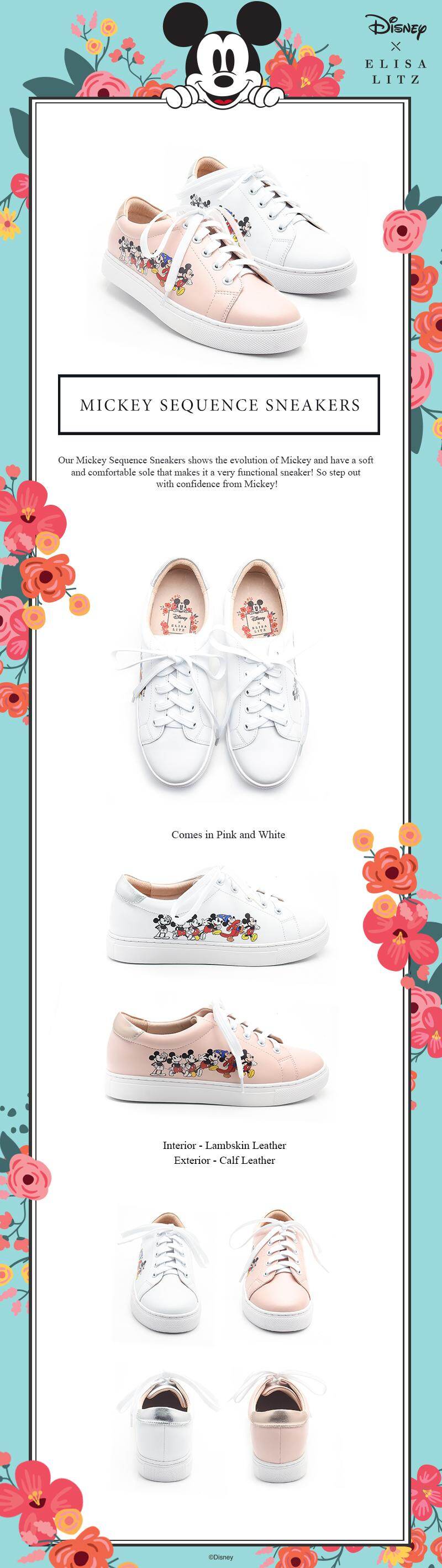 DISNEY X ELISA LITZ : MICKEY SEQUENCE SNEAKERS - PINK AND WHITE Low-Cut  Graphic Print Sneakers Comfortable Lambskin Interior - Lazada | Lazada