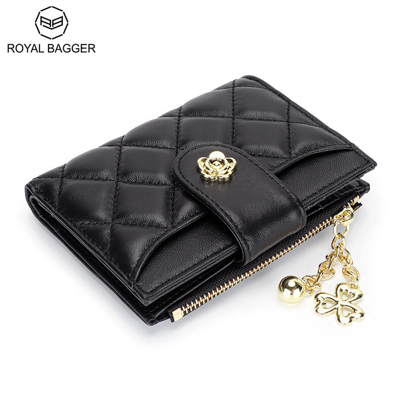 Royal bagger ví nữ ngắn ví da thật ví da cừu chần bông hình thoi thời trang cho nữ ví đựng tiền xu ví kẹp đựng thẻ