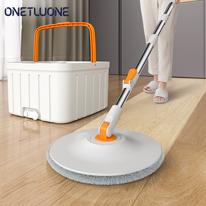 Onetwone 360°Rotatable Mop with Bucket Set Household Round Spin Mop for Wash Floor Wet and Dry Flat Mopping Mop with 2 pieces Microfiber cloth ราคา 617 บาท*ส่งฟรี