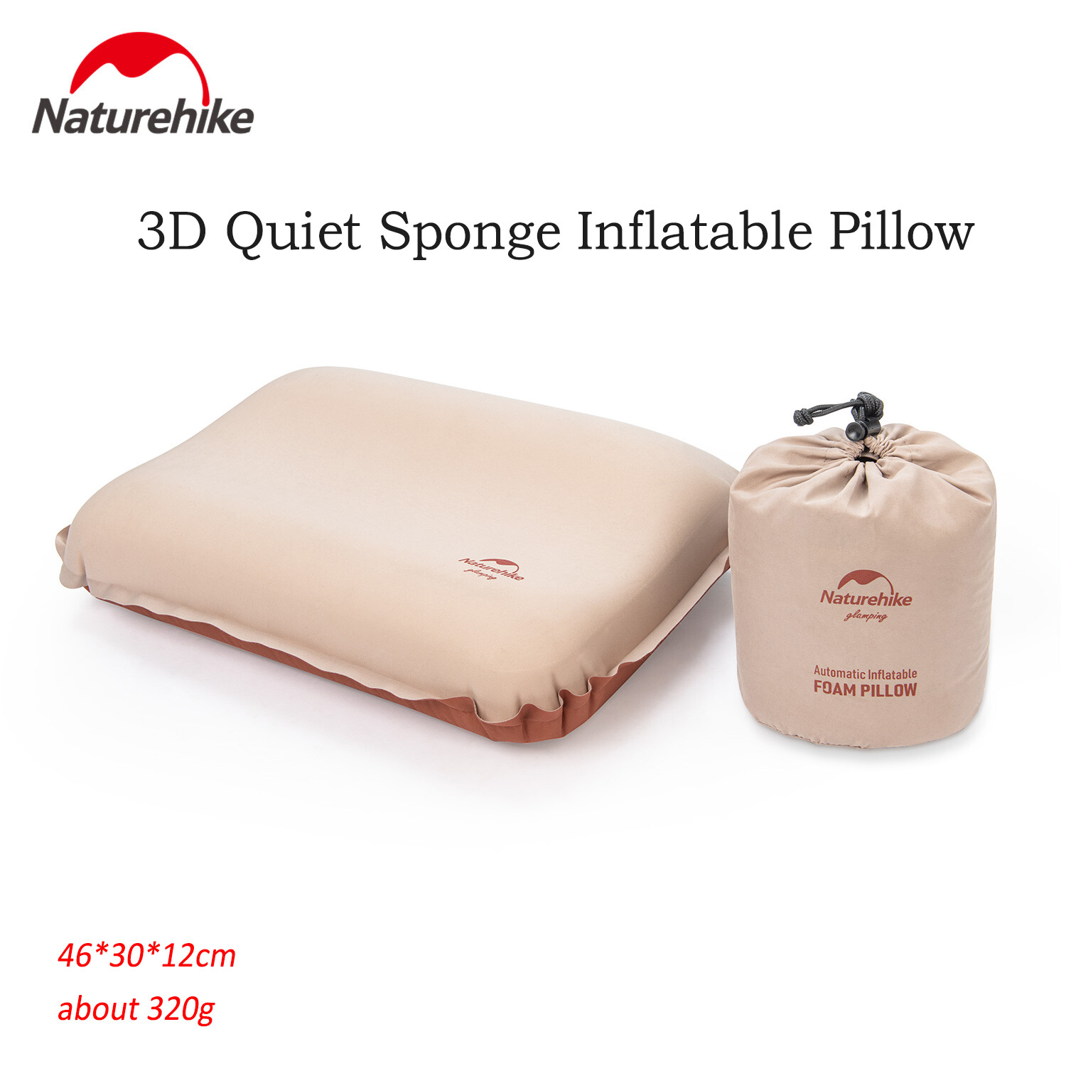 Naturehike Glamping 3D Yên Tĩnh Bọt Biển gối bơm phồng tự động Xách Tay Cắm Trại Thoải Mái vải co giãn Với túi lưu trữ Nh21zt001