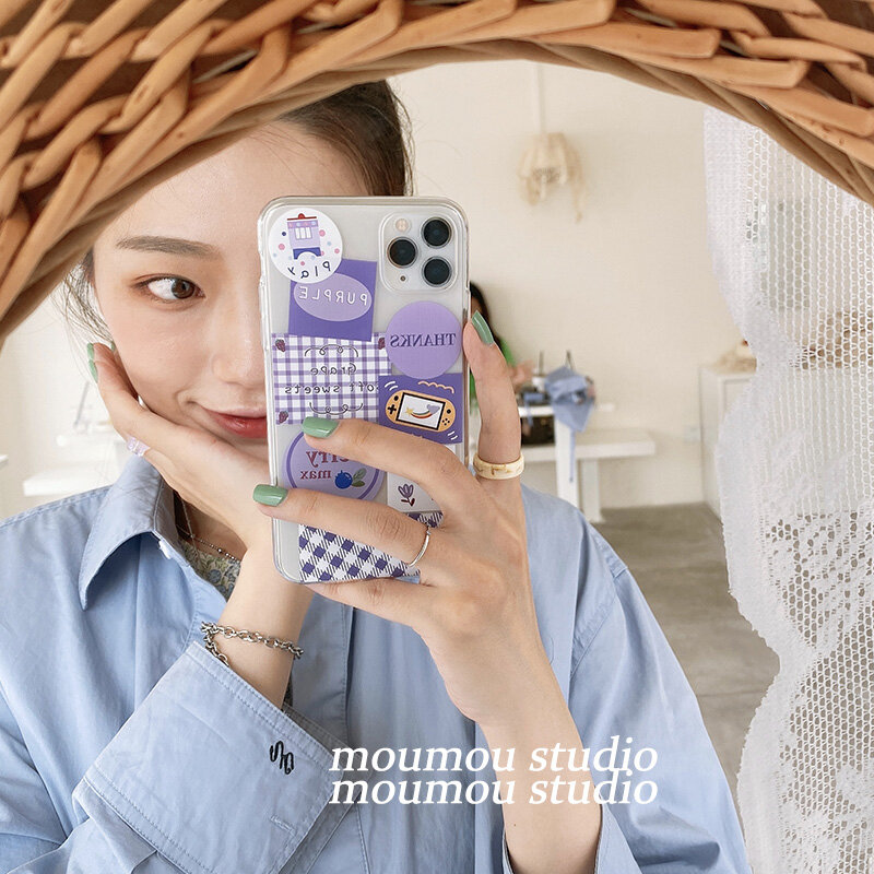 Simple Transparent Silicone Case For Iphone 11 Pro Max Se 7 8 Plus Fashion Aesthetics Purple Post It Soft Phone Full Cover Cases For Iphone X Xs Xr 7p 8p Cartoon Cool Cute