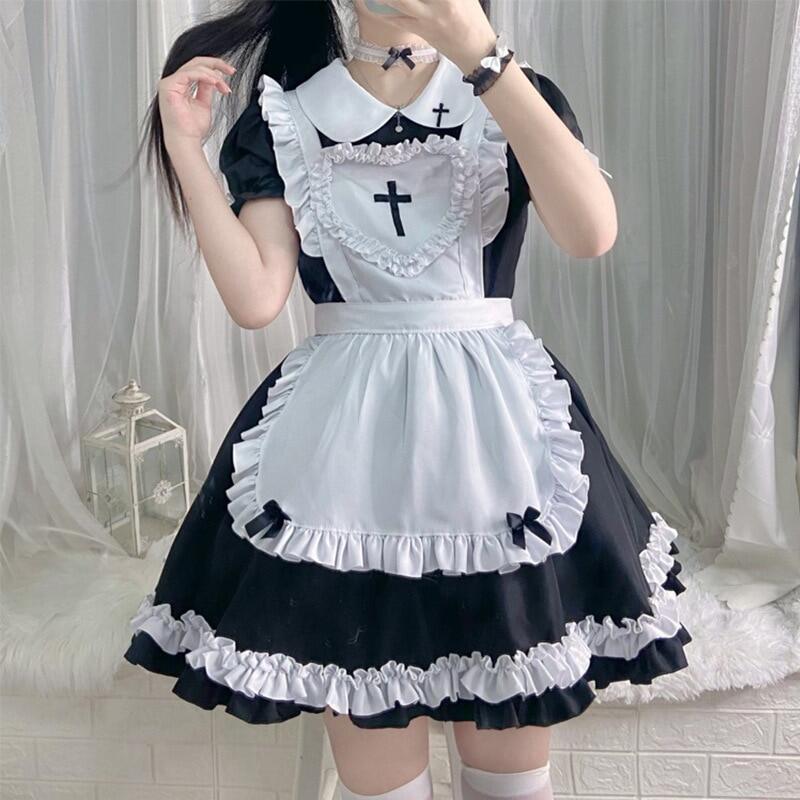 Halloween Maid Cosolay Anime Japanese Kawaii Sweet Party Dress Loli Cat  Girl Role Play Lolita Blouse School Girl Princess Outfit 