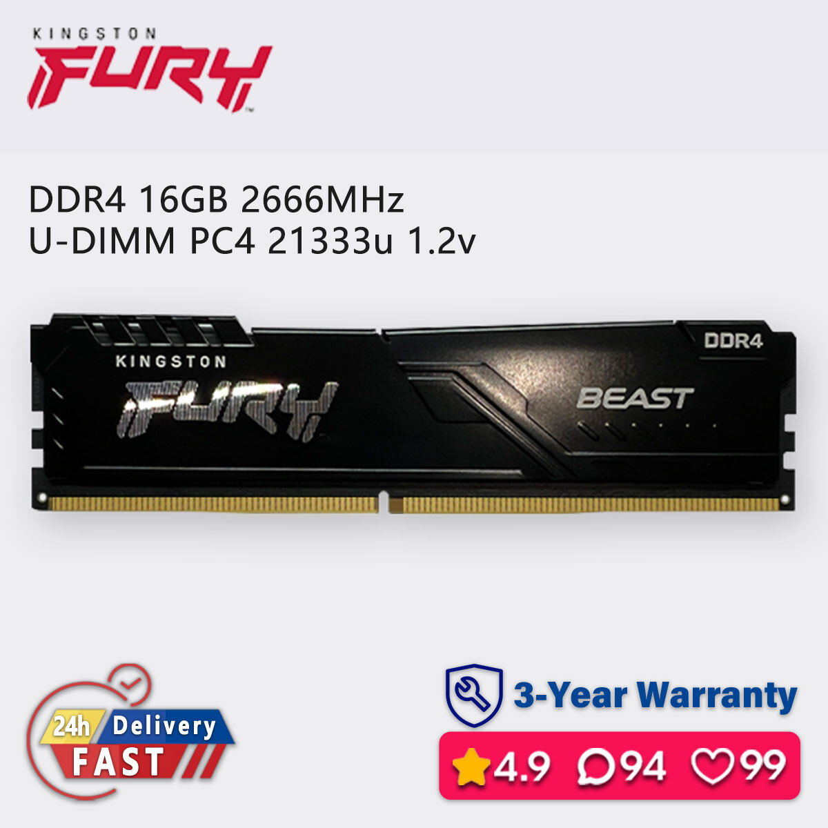 16Gb Ddr4 2666Mhz Ram - Crucial, Kingston Hyperx Fury, Hp S1